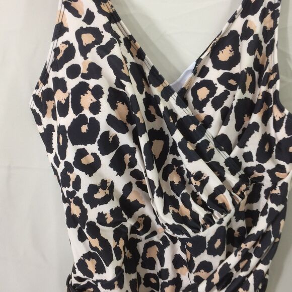 Ai'Mage Leopard Print One Piece Swimsuit Size L NWT Crossover Bust Adjust Straps - Picture 4 of 7